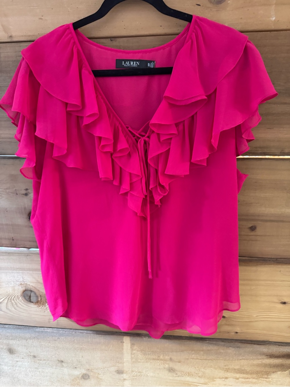 Ralph Laure Hot Pink Ruffled V‑Neck Blouse